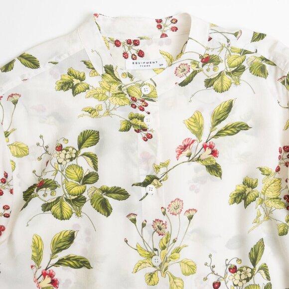 Equipment 100% Silk Blouse White Floral Botanical Print Long Sleeve Small - Picture 4 of 13